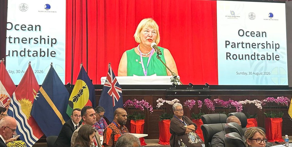 GermanyPacific's tweet photo. 2/2 Vice Minister Hagedorn addressed Pacific leaders and partners, highlighting 🇩🇪 ’s commitment to strong ocean partnerships, collective action for a resilient Blue Pacific.
One ocean. Shared responsibility. Our ocean, our future. 🌊🤝
#PIFLM55 #BluePacific #OceanPartnership https://t.co/LP704Qjqry