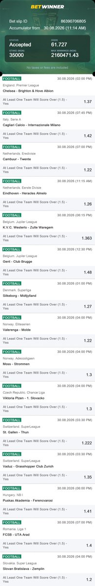 BettingTipsMan's tweet photo. 60 odds on @BetwinnerNg

At least one team will score over 1.5 goals

Booking code: GBPFN
Edited 6 odds: CHZFN

Register ➡️ https://t.co/6sXxF7HspD

Use the promo code 'BTIPSMAN' to get a 100% welcome bonus https://t.co/PhqOYbC13O