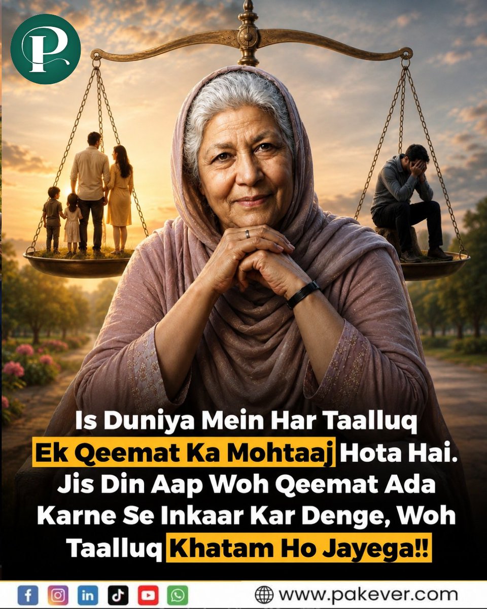 Thepakever's tweet photo. Duniya ka har taalluq kisi na kisi qeemat ka taqaza karta hai. Mohabbat ho, dosti ho ya rishtedari—har rishtay ko waqt, tawajjo, bharosay, izzat aur samajh ki zarurat hoti hai. ❤️

#Rishtay #Mohabbat #Dosti #Rishtedari #Relationships #LifeQuotes #UrduQuotes #DeepThoughts https://t.co/rBVTfIfqvM