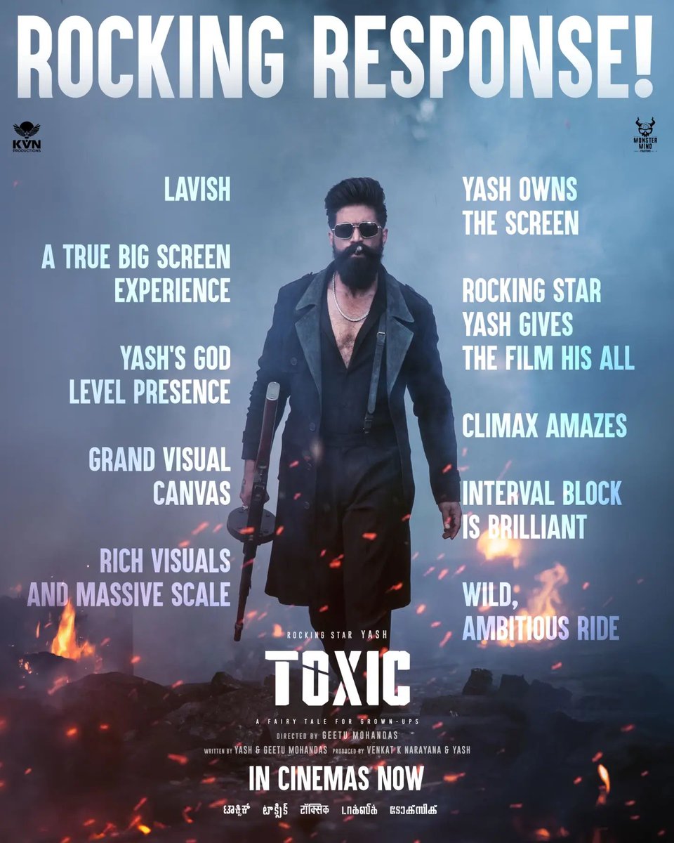 _PVRCinemas's tweet photo. The world is diving deeper into Intoxication! 🔥

A Rocking Response from the one's who experienced the world of #ToxicTheMovie on the big screen! 💥

#ToxicAFairyTaleForGrownups now screening at PVR INOX!
Book now: https://t.co/aktyEjTQ8O
.
.
.
#Yash #RockingStarYash #Nayanthara #KiaraAdvani #HumaQureshi #TaraSutaria #RukminiVasanth #ToxicTheMovie

Credits: KVN Productions, Monster Mind Creations & Zee Music Company.

All rights belong to their respective owners.