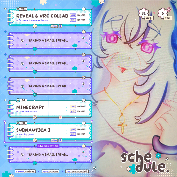 Selache_VT's tweet photo. stream schedule this next week https://t.co/Or5tcIppyI