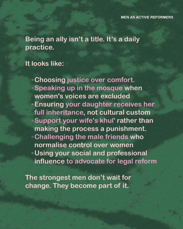 musawah's tweet photo. Being a good husband isn’t enough if you stay silent when her rights are decided. Justice is an Islamic obligation. Men must actively ally for family law reform, seeking equality and supporting the women in their lives. Honor those who advocate for justice.
#masculinity https://t.co/3nzu4dAfHM