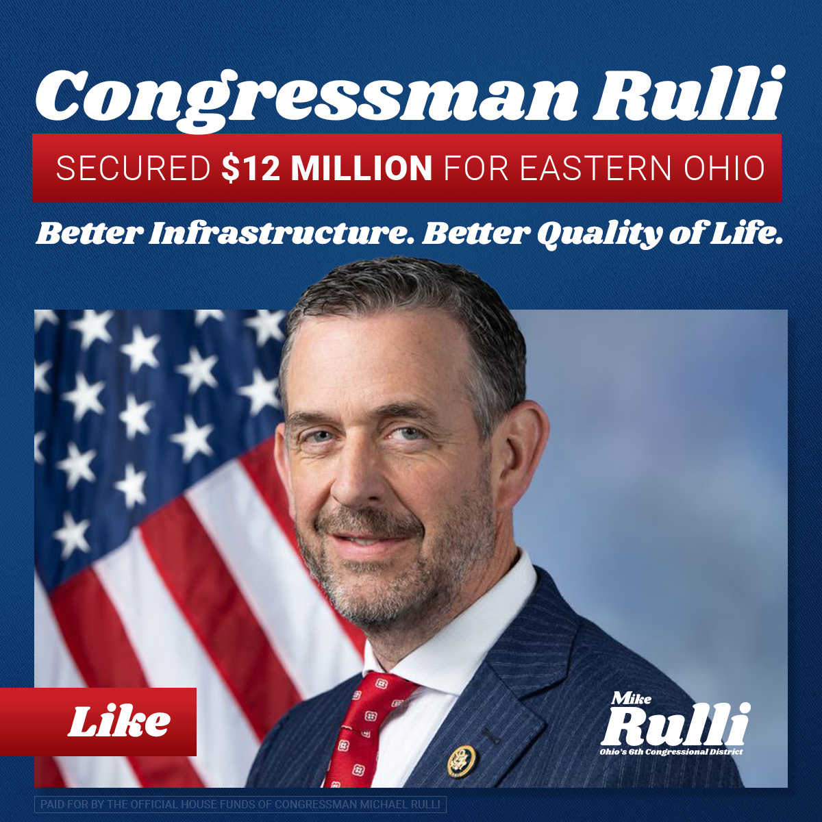 RepMichaelRulli's tweet photo. Congressman Rulli delivered on his promise, securing nearly $12 million in federal infrastructure funds for Eastern Ohio families. Like for more updates! https://t.co/o9FnS44ccp