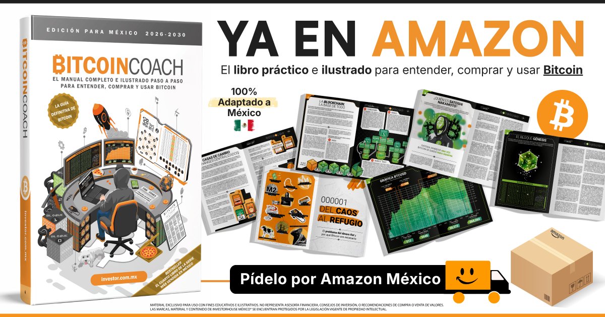 InvestorHouse's tweet photo. 𝗕𝗶𝘁𝗰𝗼𝗶𝗻𝗖𝗼𝗮𝗰𝗵: el 𝗻𝘂𝗲𝘃𝗼 𝗟𝗜𝗕𝗥𝗢 📙 de la serie más vendida en México, ya disponible en 𝗔𝗺𝗮𝘇𝗼𝗻 en TODO México.

Un libro a color, ilustrado, y paso-a-paso para entender, comprar y usar 𝗕𝗶𝘁𝗰𝗼𝗶𝗻.

Envío a todo México por Amazon