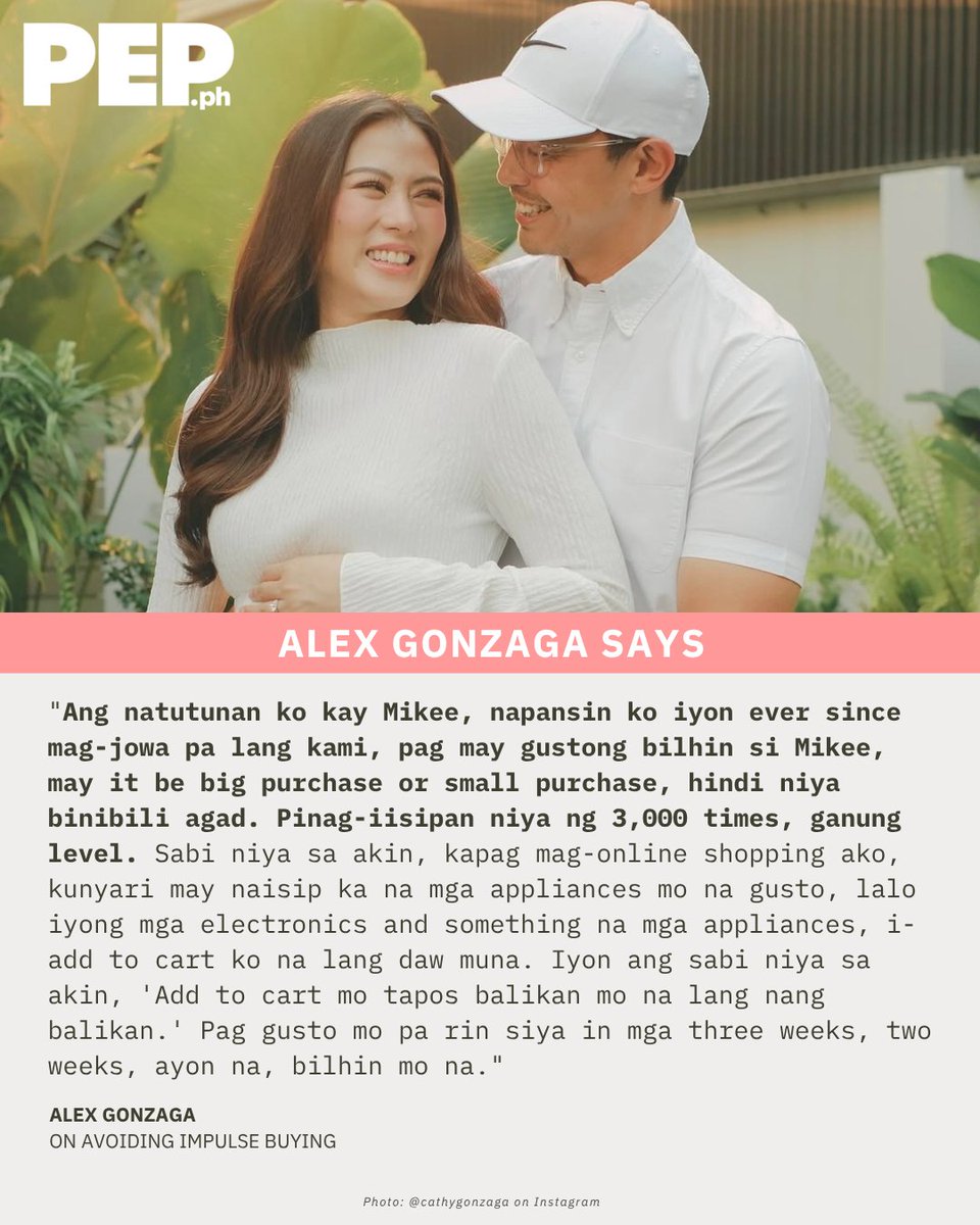 PEPalerts's tweet photo. #PEPAdulting: Alex Gonzaga shares the money lesson she learned from husband Mikee Morada: when it comes to big purchases, especially appliances and electronics, give yourself time to think before buying.  #FromTheArchives

Read: https://t.co/uqo70ZU1Fb https://t.co/3wjzbLPaLz