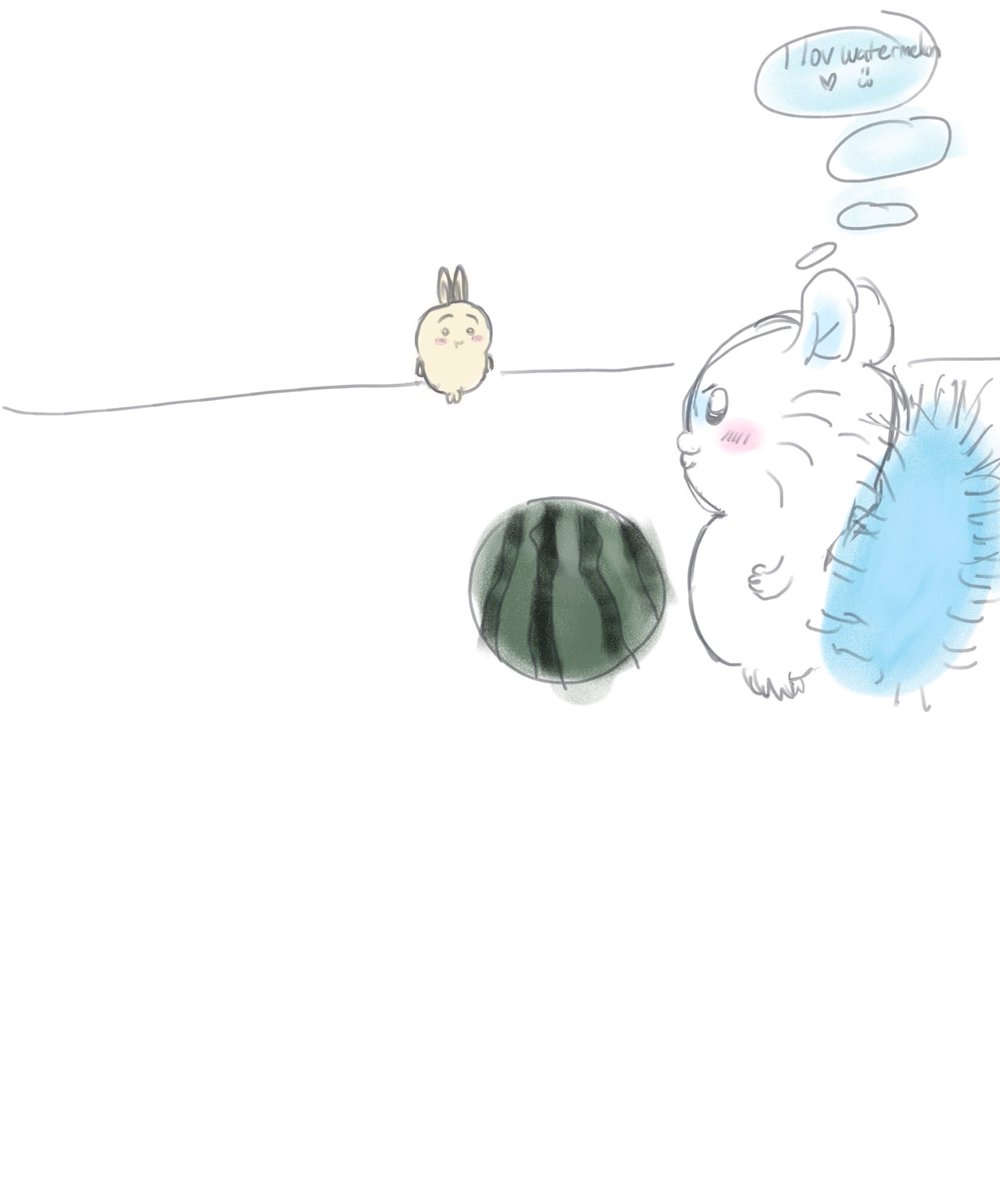ZandikAfton's tweet photo. Usagi steal Momonga watermelon🥺🥺🥺 https://t.co/V0pchEOgtD