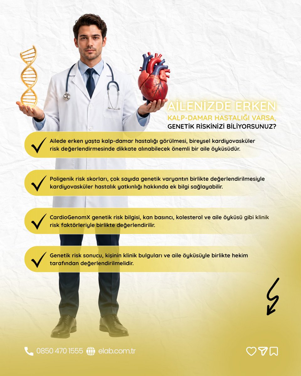elab_bilgi's tweet photo. 🧬 Ailenizde erken yaşta #kalpkrizi veya inme öyküsü varsa, #genetik riskiniz hakkında ne biliyorsunuz? Sağlıkla ilgili kararlar yetkili sağlık uzmanlarına danışılarak alınmalıdır. Kaynak: https://t.co/9nVp3Ay1QZ https://t.co/2C7PxrU2iL