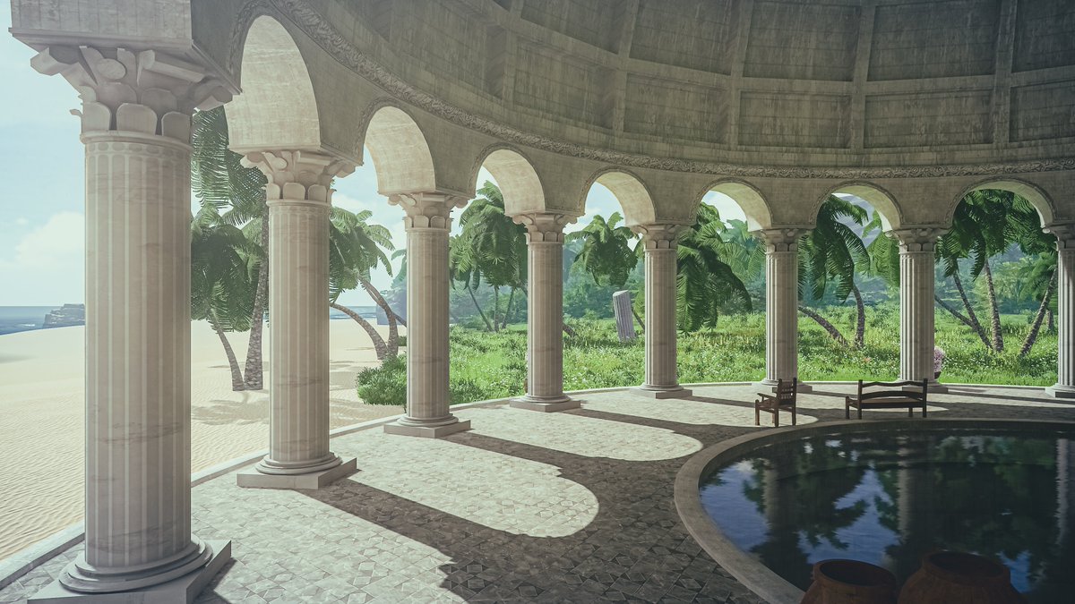 Neomance's tweet photo. Colonnade : Marble Pillars Reflected In Still Water
コロネード：静かな水面に映る大理石の柱

World : COLONNADE
Author : Plantotzco

#VRChat_world紹介 #Neo写真 https://t.co/58y1RjcNhu