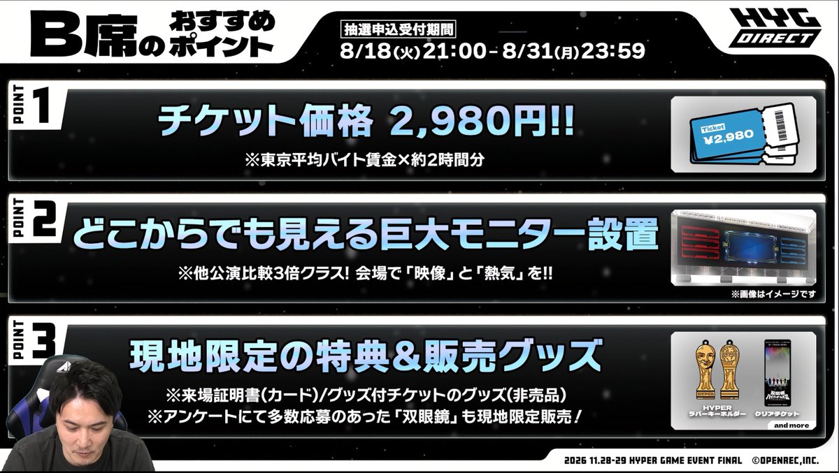 jun_mousou's tweet photo. 申込数がやばすぎて落ちた人がめっちゃいたのも納得
二次抽選も争奪戦確定なので正々堂々戦いましょう
普通にB席も落ちる可能性大！
#配信者ハイパーゲーム大会FINAL #ハイゲFINAL https://t.co/qz5ifENhfp