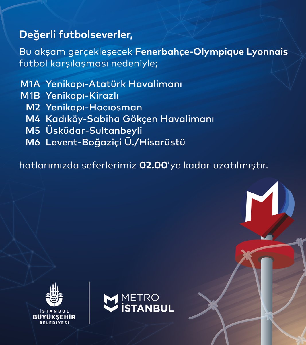 metroistanbul's tweet photo. #MetroDuyuru #M1A #M1B #M2 #M4 #M5 #M6

@Fenerbahce @OL https://t.co/9vRlYk6QUE