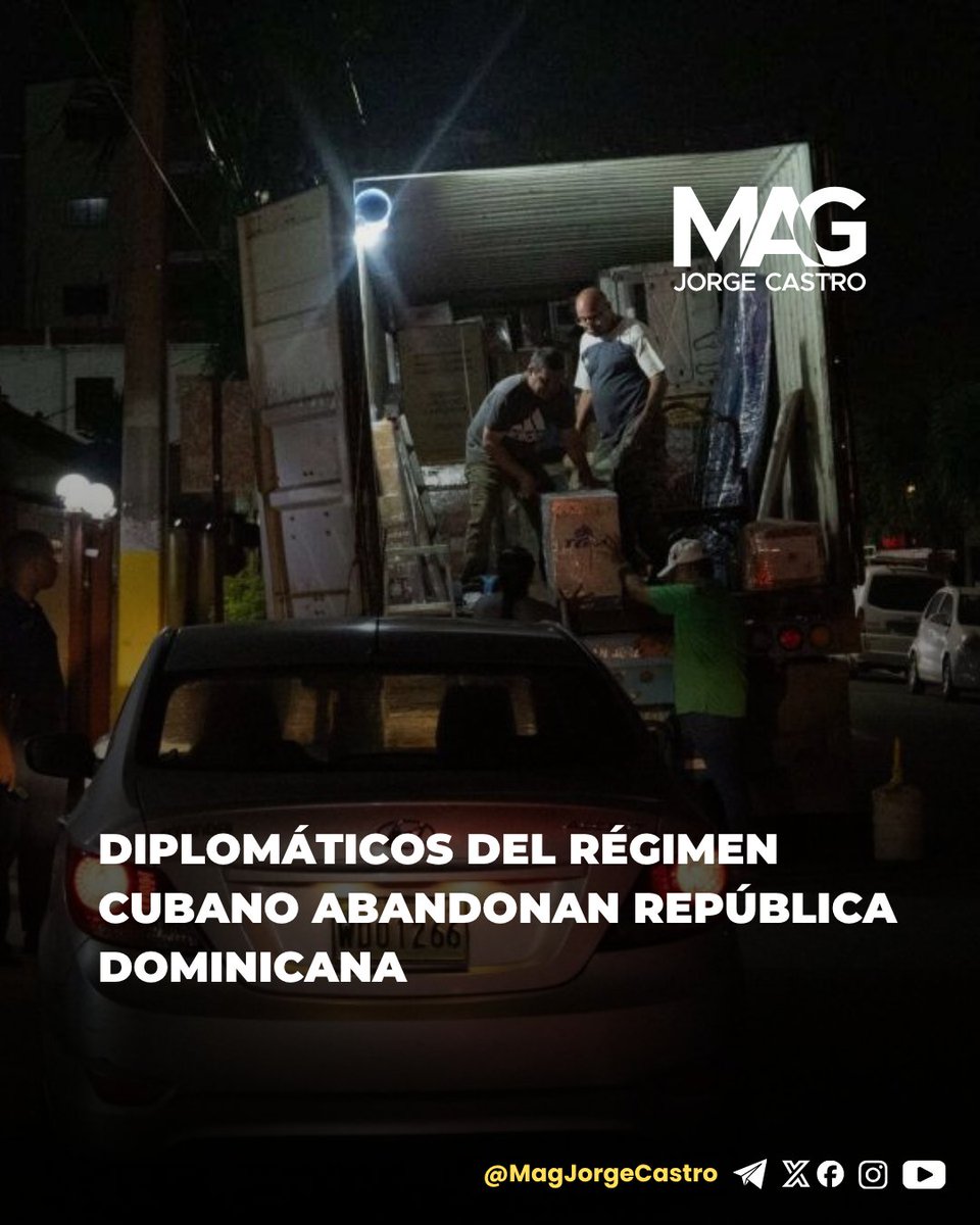 MagJorgeCastro's tweet photo. ⚠️⚠️Diplomáticos cubanos ya abandonaron República Dominicana

Un grupo de alrededor de diez diplomáticos y funcionarios consulares cubanos, incluido el embajador de la Isla en Santo Domingo, salió este domingo de República Dominicana rumbo a La Habana, según informó Listín Diario.

Los funcionarios viajaron en un vuelo de Sky High desde el Aeropuerto Internacional de Las Américas, después de que el Gobierno dominicano les diera un plazo para abandonar el país.

La salida pone fin al ultimátum lanzado días atrás por Santo Domingo y ocurre en medio de una crisis diplomática marcada por reportes que vinculan la medida con presuntas labores de inteligencia realizadas por algunos miembros de la misión cubana.