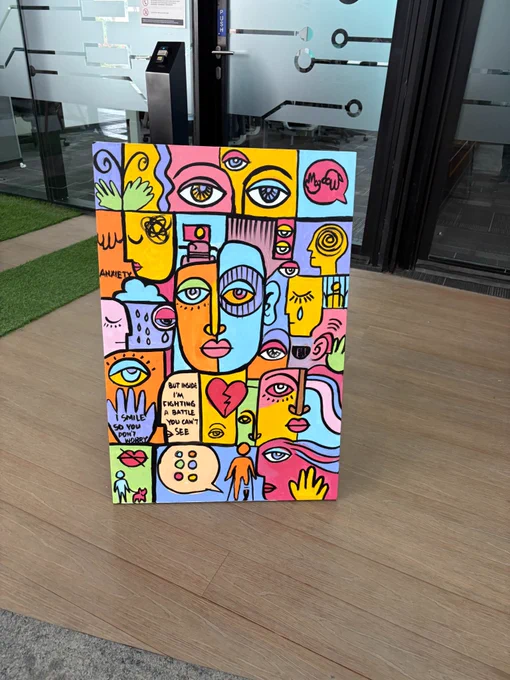 A completed canvas by Karan Arora and employees of GE Aerospace. 