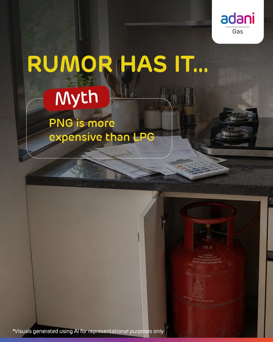 Adani_Gas's tweet photo. There's a common belief that PNG costs more than LPG. But when you look beyond the upfront perception, the numbers tell a different story. ​

Swipe through to see how PNG offers value with every use. https://t.co/QAOJp8b5vk
