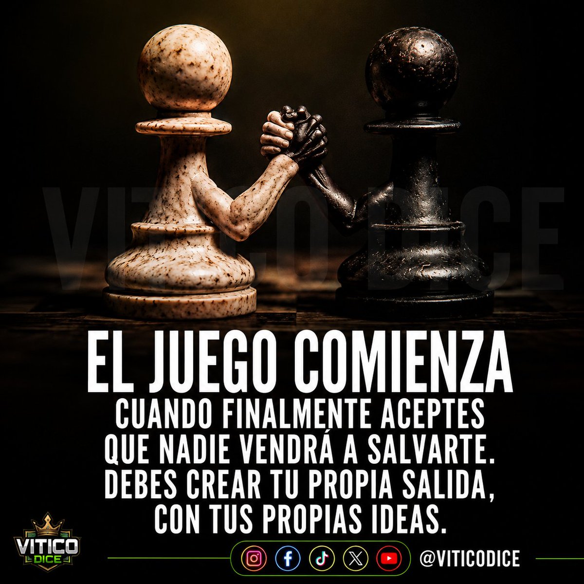 ViticoDice's tweet photo. Nadie vendrá a salvarte. Crea tu propia salida. ♟️
#Mentalidad #Éxito #Disciplina https://t.co/B0ws0tPjdI