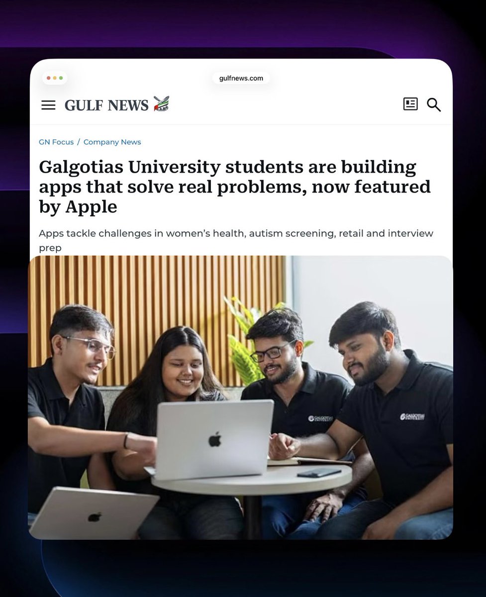 galgotiasmoment's tweet photo. GULF NEWS: Galgotias University students are building apps that solve real problems, now featured by Apple. https://t.co/XS25bVHVmy