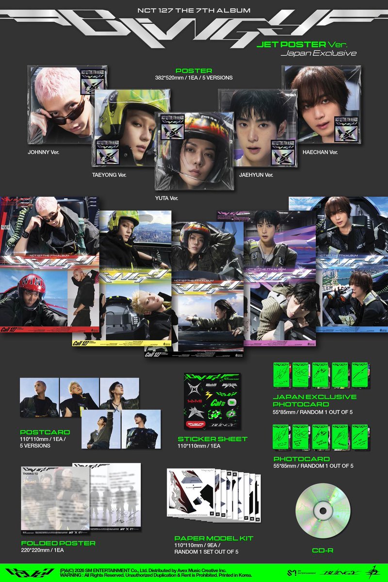 nct127housejp's tweet photo. 💿NCT127 - 7th Album [BLINGY]

🆕JET Poster Ver. Japan Exclusive＆特典イメージ公開

オリジナル特典・抽選応募特典付きでご予約受付中

📅リリースイベント：10/26(月)関東近郊

🛒https://t.co/O9BvQwEk3m

#NCT127 #イリチル #NCT127_BLINGY https://t.co/ckUTmLI0zt