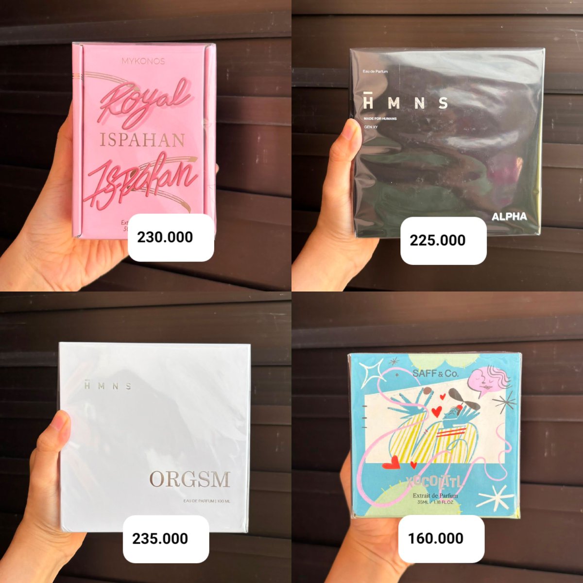 raissanis's tweet photo. WTS Parfum

Mykonos Royal Ispahan 50ml 
HMNS Alpha 100ml
HMNS O Orgsm 100ml
Saff n Co Xocolatl 35ml

ori bnib, sealed, bisa shopee🥰
--------------------
t. wtb jual royis penthouse philea california conquer timteng #zonauang #zonajajan https://t.co/F3bRGcvqbn