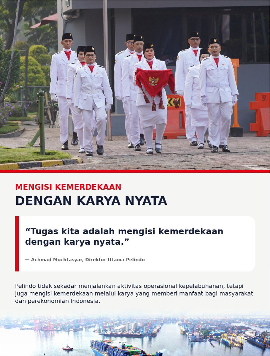 indonesiaport's tweet photo. Memperingati HUT ke-81 RI, #Pelindo melaksanakan Upacara Bendera

Momentum untuk terus mengisi kemerdekaan dengan karya, menghubungkan Nusantara, dan menggerakkan ekonomi bangsa

Indonesia Berdaulat, Adil dan Makmur

Dirgahayu Republik Indonesia ke-81! 🇮🇩

#HUT81RI #KitaIndonesia https://t.co/y9oVBIcJxr