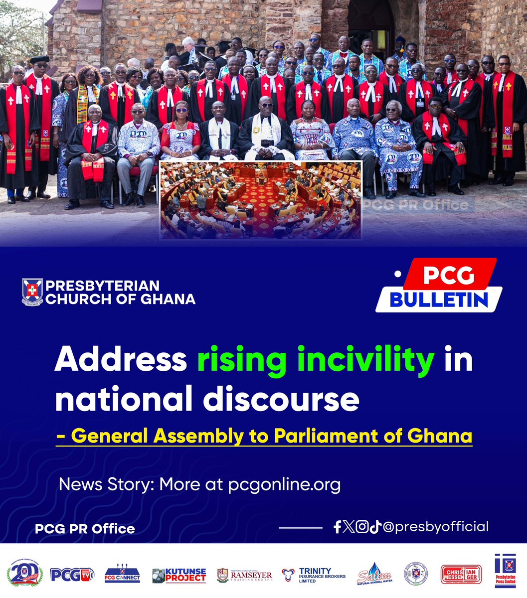 CMessengerPCG's tweet photo. The General Assembly of the @PresbyOfficial has urged the Parliament of Ghana to confront the growing culture of insults and disrespect in national discourse, calling for a return to responsibility, respect and decorum in public speech. Full story here: https://t.co/zfZOtLdEgN https://t.co/AGGLElOXl1