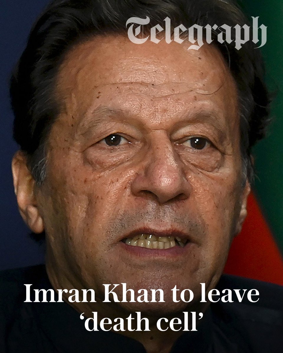 Telegraph's tweet photo. Imran Khan, the former Pakistan prime minister and legendary cricket captain, will be moved from his “death cell” in prison to hospital amid concerns about his health.

The Supreme Court of Pakistan ordered on Tuesday that Khan, 73, should be moved to hospital, having been in jail for the last three years for a string of cases following his ousting as prime minister in 2022⤵️

https://t.co/BSFORuHRwb