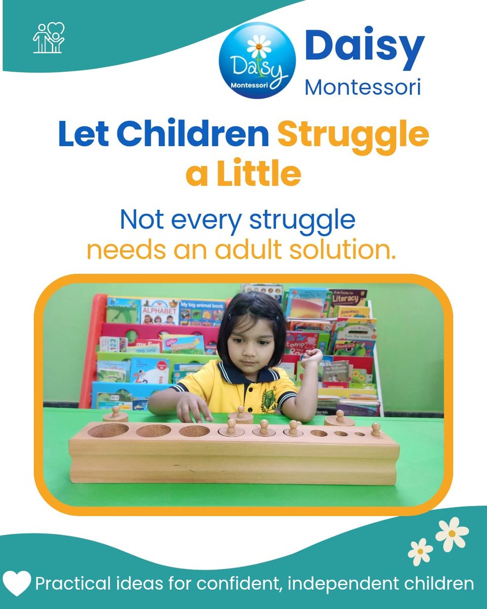 MontessoriDaisy's tweet photo. We often help children the moment they struggle but age-appropriate struggle can be an important part of learning.
Give them time to try, make mistakes &amp; try again.
Being supportive doesn't always mean doing it for them.
Sometimes it means saying: "I'm here. You can try." https://t.co/EN2JNnvhde