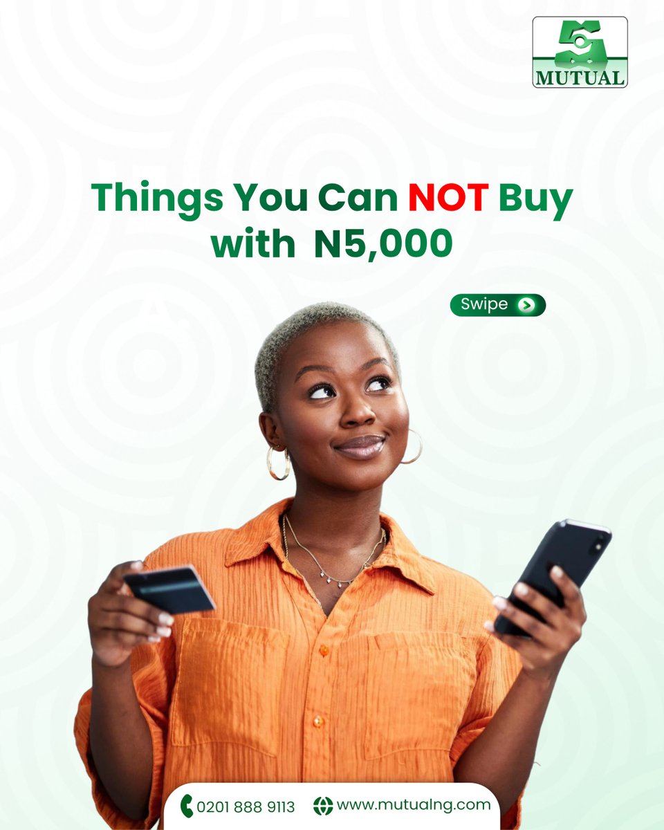 MutualPlc's tweet photo. What can you buy with ₦5,000? 💰
A Thread...
#MutualBenefits #NigerianInsurance #FinancialProtection #SmartMoney #InsuranceMadeSimple https://t.co/RSKXVQTViM