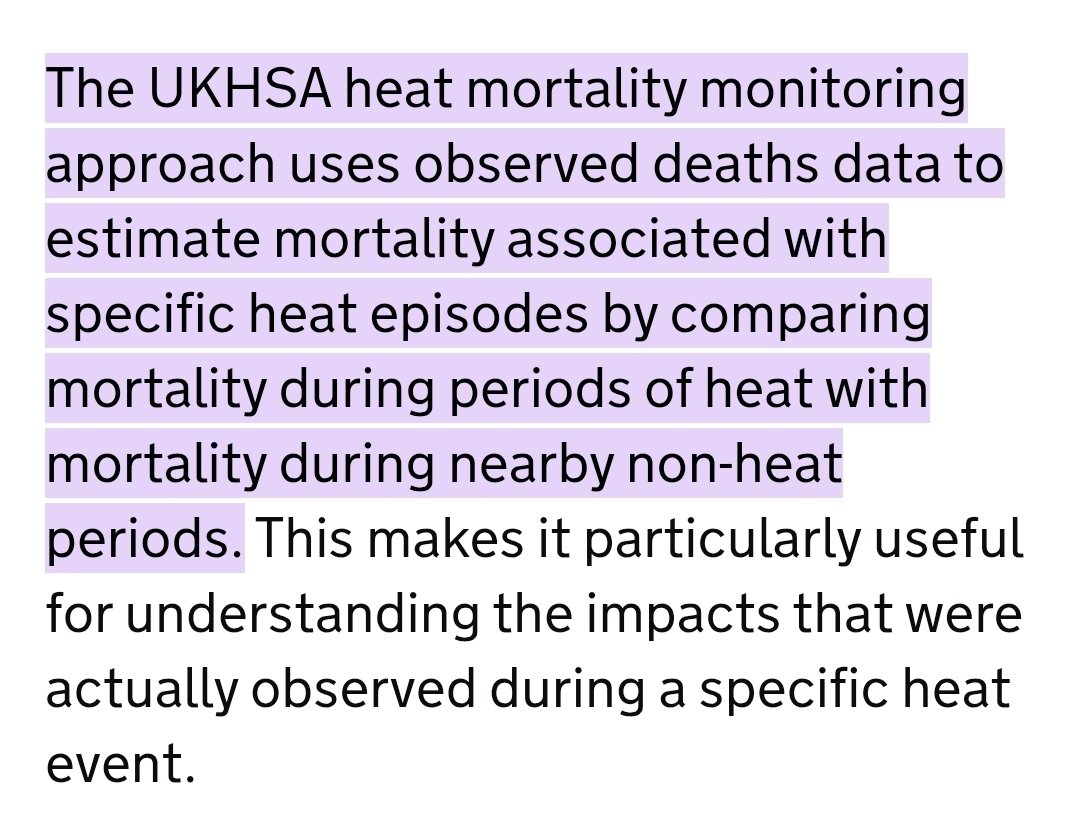 leepfwd's tweet photo. *Sighs* No, they didn't Zack, you're shamelessly misrepresenting the data. Again. A quick reminder:

1. The statistics you're referring to measure deaths recorded during 'heat episodes' (periods consisting of a few days where temperatures reach more than 20°C, which is far from uncommon), and defines any excess compared to non-heat episode periods as 'heat related'

2. If someone dies in an RTC during a heat episode, their death will be included in the 'heat related' figures even though it is not, distoring the true picture. You won't find 'heat' stated as the cause on any death certificates

3. The body (UKHSA) that compiles this data highlights the limits of its reliability due to the methodology

4. The figures are for the calendar year, not just the summer 

I think we need regulations that are applied solely to politicians to prevent them wilfully spreading disinformation like this online, on social media, and in print... something for @Ofcom and @ElectoralCommUK to think about.  Voters should be able to trust elected representatives, and those seeking election, to present information truthfully.