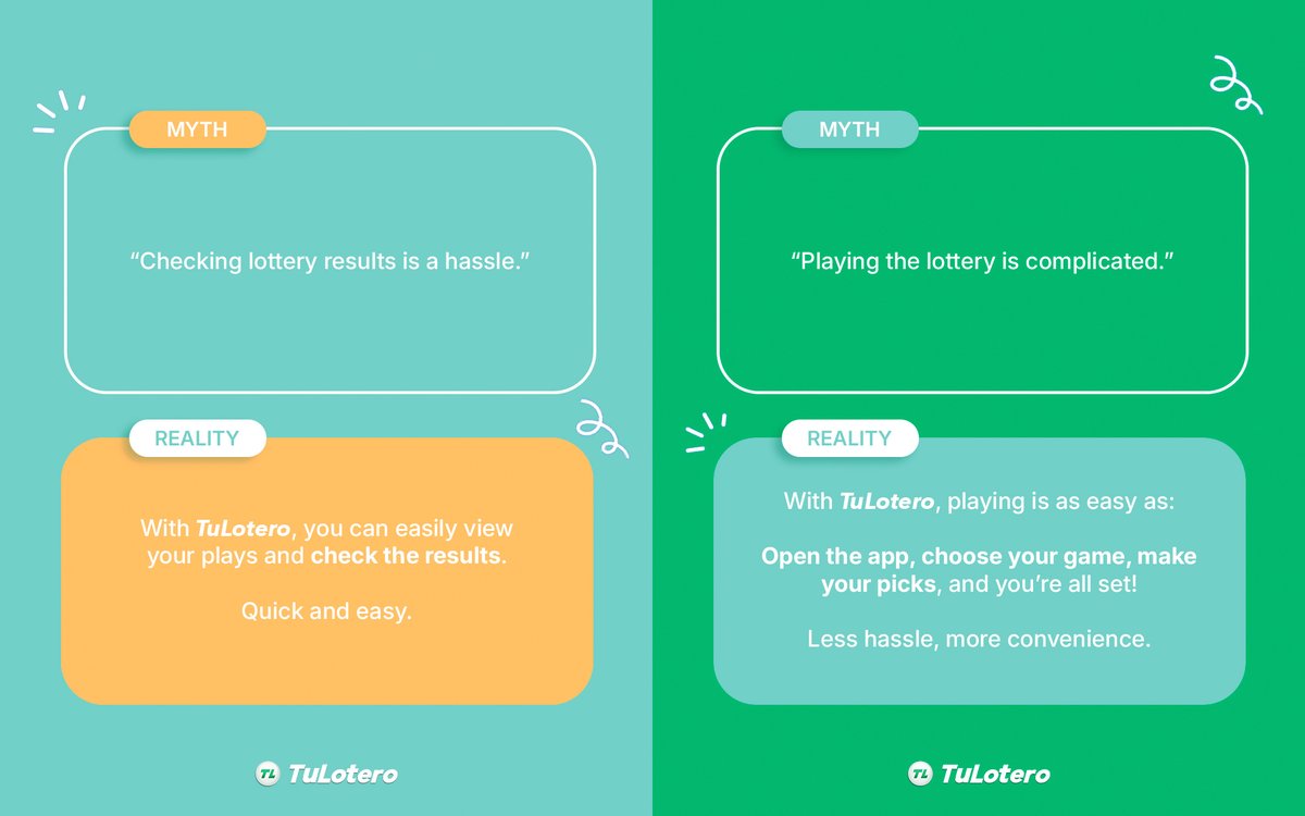 TuLoteroUSA's tweet photo. Lottery Myths vs. Reality🍀

How about you—did you know all of these? Tell us in the comments!👀

#myth #mythvsreality #mythbusting https://t.co/AgnLj96X4A