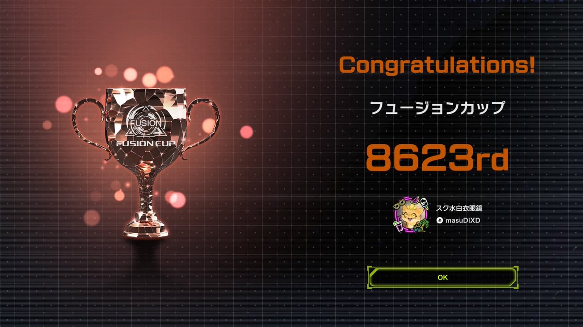Ri1phiE's tweet photo. 2nd参加するやる気が少しだけ湧いた結果銅アイコン取れました ランクマで使ってるアザミナから超融合1枚抜いただけ構築 https://t.co/cZE5J3Rpnk
