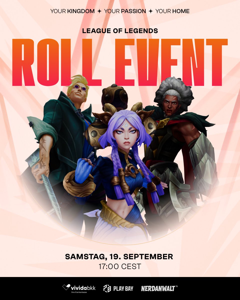 regnum4games's tweet photo. 🚨LEAGUE EVENT🚨

Unser Random Roll Turnier geht in die nächste Runde, erstmals open for everyone! Also egal ob ihr schon Teil unserer Community seid, oder zum ersten Mal über uns stolpert - wir freuen uns auf euch! 🥳

Hier entscheidet neben eurem Können auch das Glück denn: Rollen und Champions werden jede Runde neu gewürfelt!

Die Teams werden von unseren Turnieradmins anhand eurer Peak Elo der letzten drei Jahre möglichst fair zusammengestellt.

Anmelden könnt ihr euch alleine, oder als Duo mit einer weiteren Person! Die Anmeldung, sowie weitere Infos, findet ihr im Event-Channel auf unserem Discord.

Den ersten und zweiten Platz erwarten spannende Gewinne (z.B. Steamkeys) und das Turnier wird von @Frixxum live auf Twitch gecasted!

Summary:
📅| Samstag, 19. September 2026
⏰| 17:00 Uhr
📍| R4G-Discord [Link im Kommentar]
🏆| Preise für den 1. & 2. Platz
👥| Werden von uns möglichst fair erstellt
🎲| Rollen & Champions werden jede Runde neu gerollt

Erwartet verrückte Picks, unerwartete Teamcomps und jede Menge Lacher! 

Anmeldeschluss ist der 12.09.2026