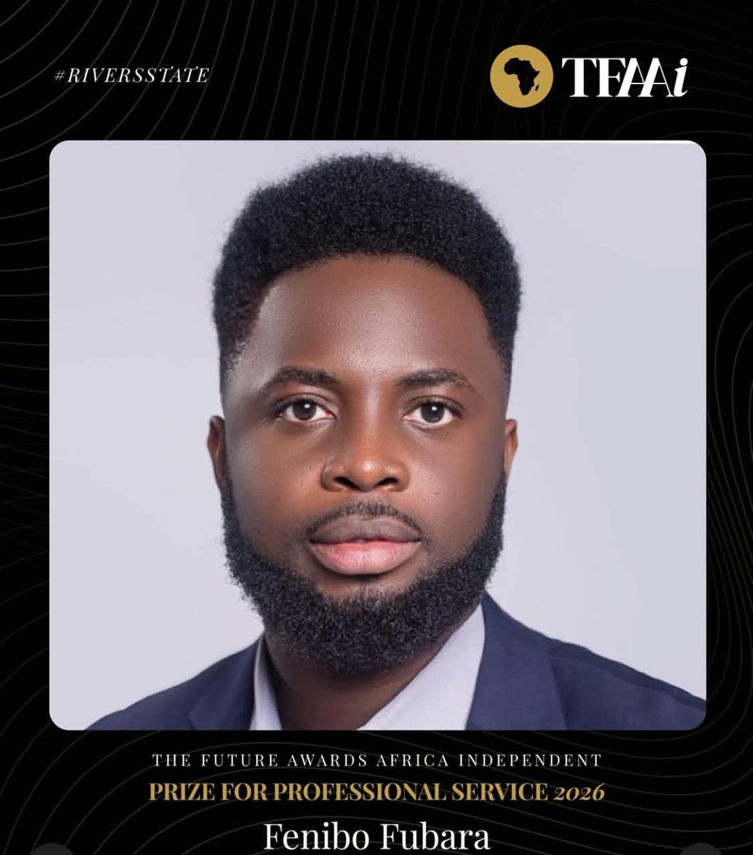 droom__work's tweet photo. From nomination to winner. 🏆

We’re proud to celebrate Fenibo Fubara , Founder of @droom__work , on winning The Future Awards Africa Independent 2026 Prize for Professional Service. https://t.co/b7gXp2bttS