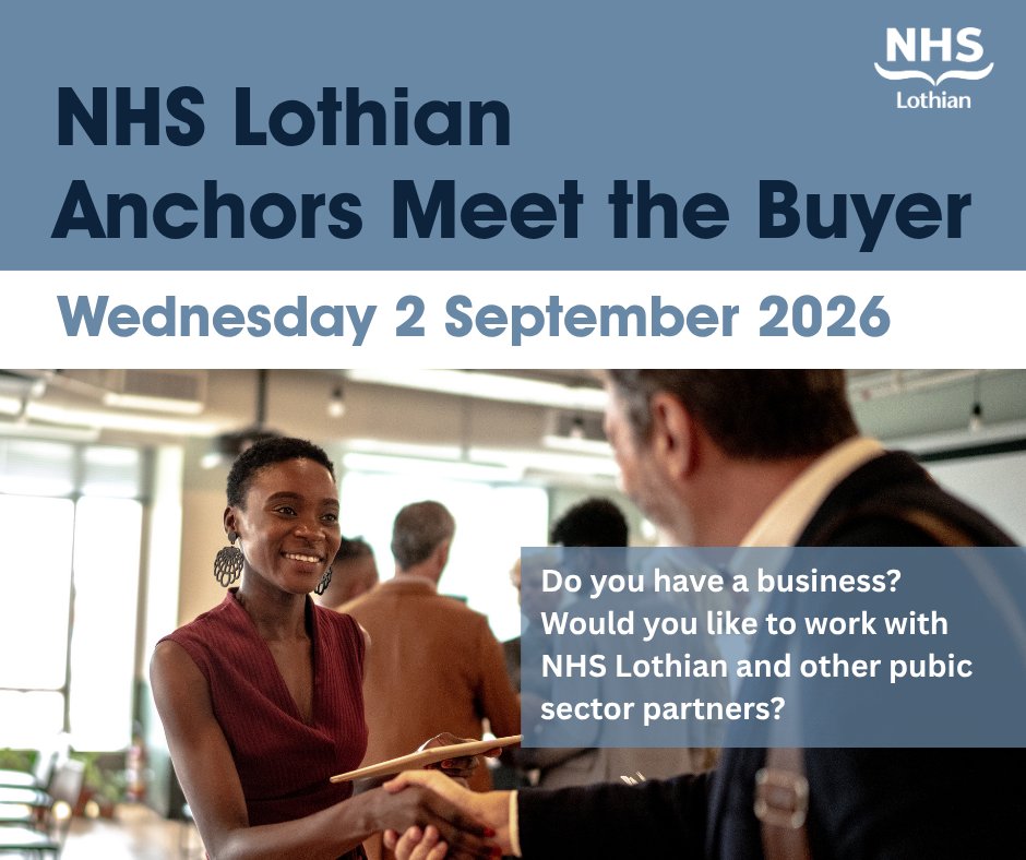 NHS_Lothian's tweet photo. NHS Lothian are holding a Meet the Buyer Wednesday 2 September 2026 10am to 3pm, at the Carrington Suite, Western General Hospital, it allows businesses to meet the NHS Lothian Procurement team and learn about how to work with us.
 
Sign up here: https://t.co/VYGcuKI0Wz https://t.co/3DMIkeLLis