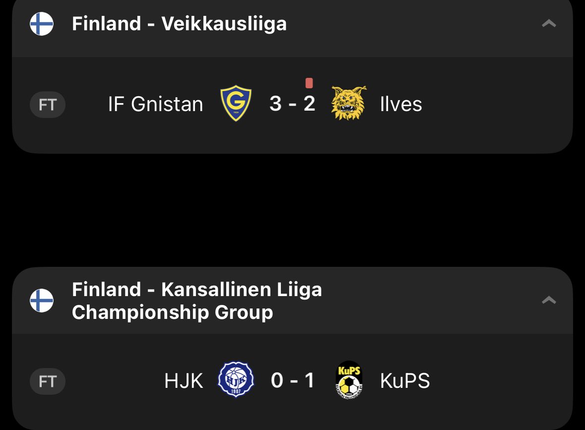 FinlandFooty's tweet photo. Results in Finland yesterday https://t.co/vERJ4t7Pw4