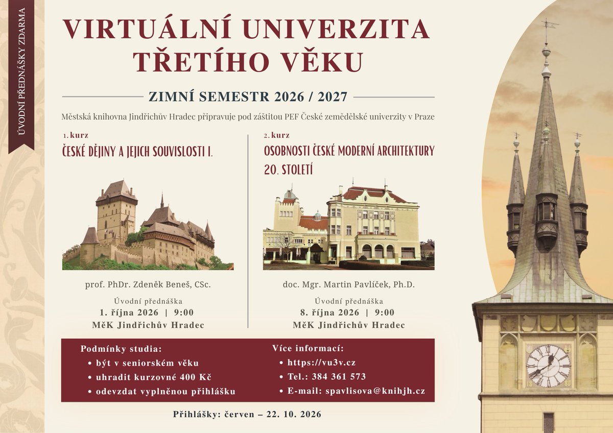 knihjh's tweet photo. Zimní semestr Virtuální univerzity třetího věku v Městské knihovně. 
Více informací: https://t.co/JbXq1iiIL2 https://t.co/DZeZl70gng