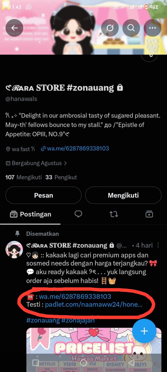 naamaww_'s tweet photo. 📢 HELP RT DAN RNB SELLER PENIPUAN &amp; MENCOLONG TESTI 📢 

087869338103 / +6287869338103 / @hanawals / Qris a.n SWEET SCENT 

pelaku nipu 45k kak @Bbyvtae03 dan pake link testi aku di pinned X yang skrg 🔓 dan wording wa dia juga nyolong punya kak rara store asli #zonauang https://t.co/uLYayYfaG9
