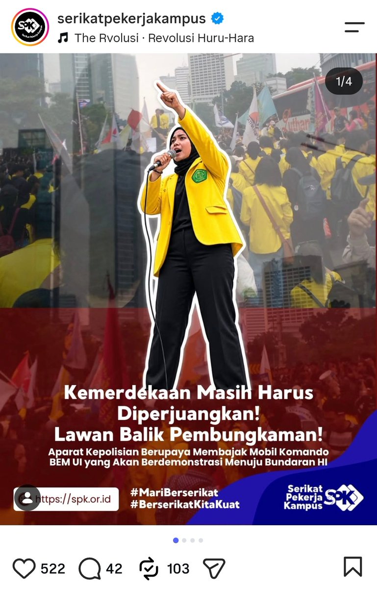 ajiehatadji's tweet photo. Baru 2 jam lalu, @pekerjakampus posting di IG ttg demonstrasi hari ini.

Yang dikritik: Pemerintah dan Polisi.

Yang ngebanjirin komen: buzzer judi online.

Kok yang dikritik yang satu, yang nyaut yang lain, ya? Si nyambung banget tuh. Apakah....? 🤔🤭 https://t.co/X94zjMRfQH