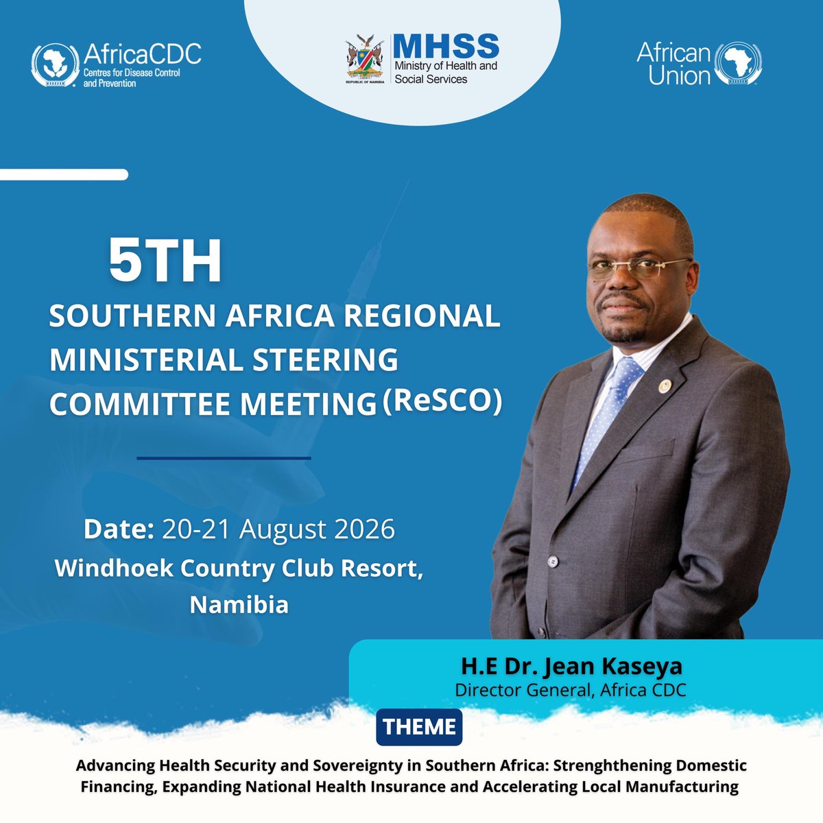 MhssNamibia's tweet photo. NAMIBIA WELCOMES AFRICA CDC DIRECTOR GENERAL DR. JEAN KASEYA FOR ReSCO

# YourHealthOurPriority https://t.co/zFEUCZYJjB