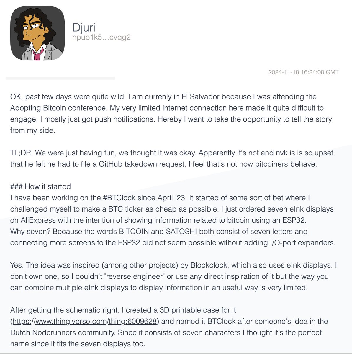 sesi_the_man's tweet photo. Djuri is an *awesome* bitcoiner and his FOSS/H github repo was taken down a couple of years ago b/c of Coinkite legal action. Consider supporting his work and ordering a BTClock. The software is actively developed and has tons of awesome features.

https://t.co/8GGSgPmqzz https://t.co/ZAWPfYw1Ag