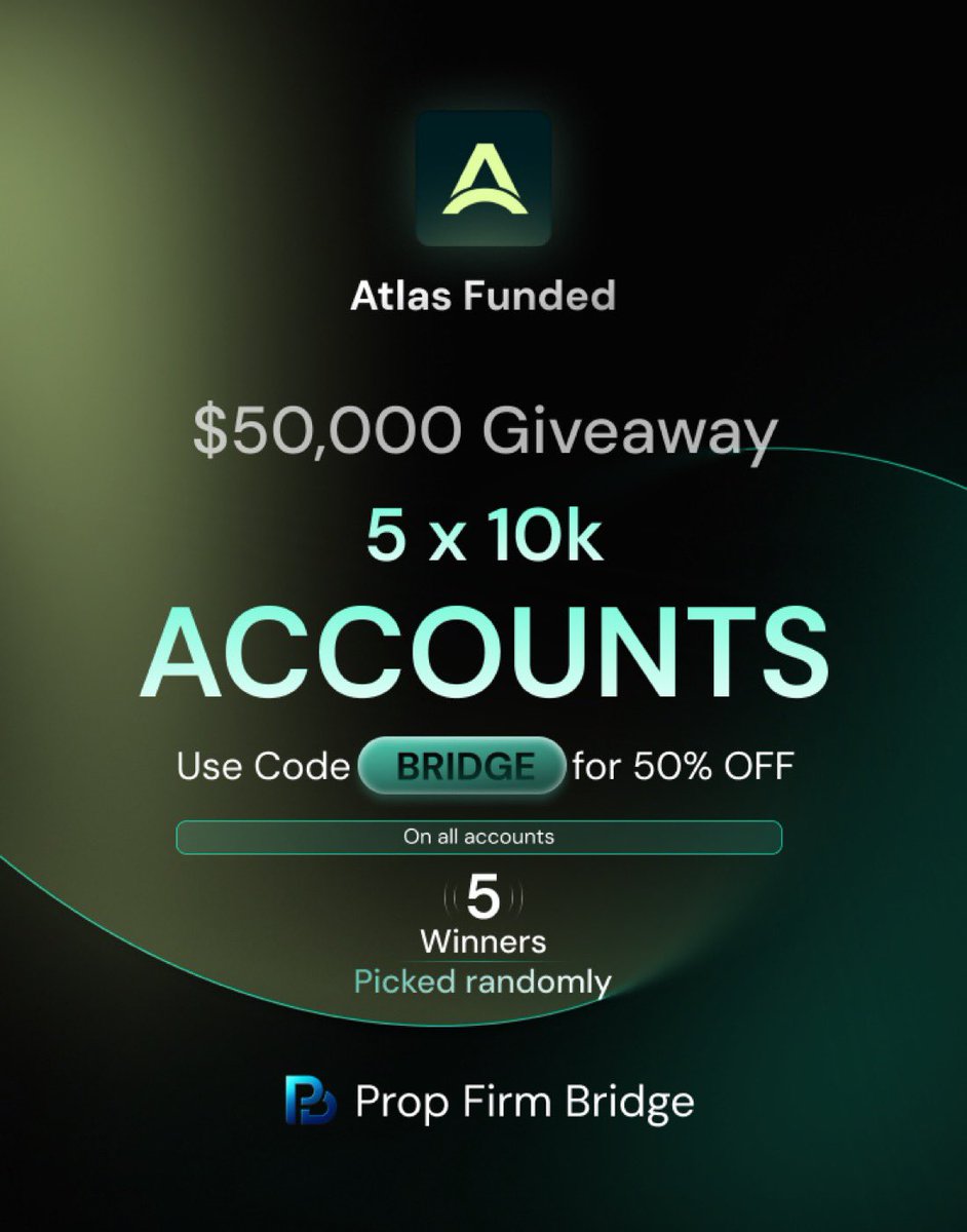 Big_Blaqqq's tweet photo. 🚨 $50,000 FUNDING GIVEAWAY 🚨

5 WINNERS. 5 × $10K ACCOUNTS. 🏆

Want a chance to win a $10K funded account?

HOW TO ENTER:

1️⃣ Follow:
@Big_Blaqqq 
@PropFirm_Bridge
@atlasfunded 
@AkashWolfe 

2️⃣ Subscribe & engage with Prop Firm Bridge on YouTube: https://t.co/cYAG3F8lyT 

3️⃣ Join the Discord and engage with the community: https://t.co/3xEmMgcbsD 

4️⃣ RT this post + tag 3 traders.

Full Review: https://t.co/vu5zUsLvql

Didn’t win? Use code BRIDGE for 50% OFF.

⏳ Entries close in 78 hours.