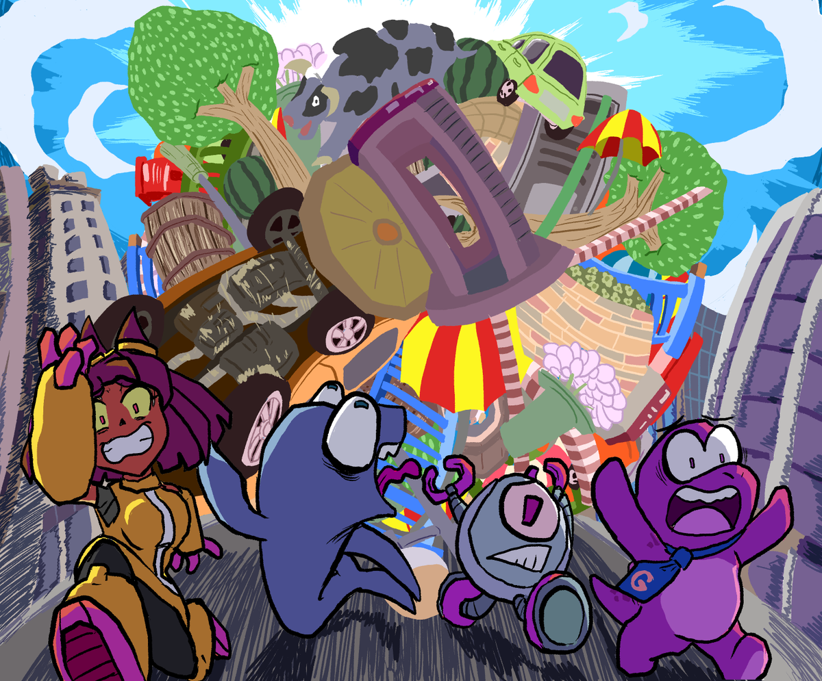 Brojacked's tweet photo. Oh shit we're nearing completion on the #gameoverse/#katamari commission 🎬 https://t.co/lUqy25zpUD