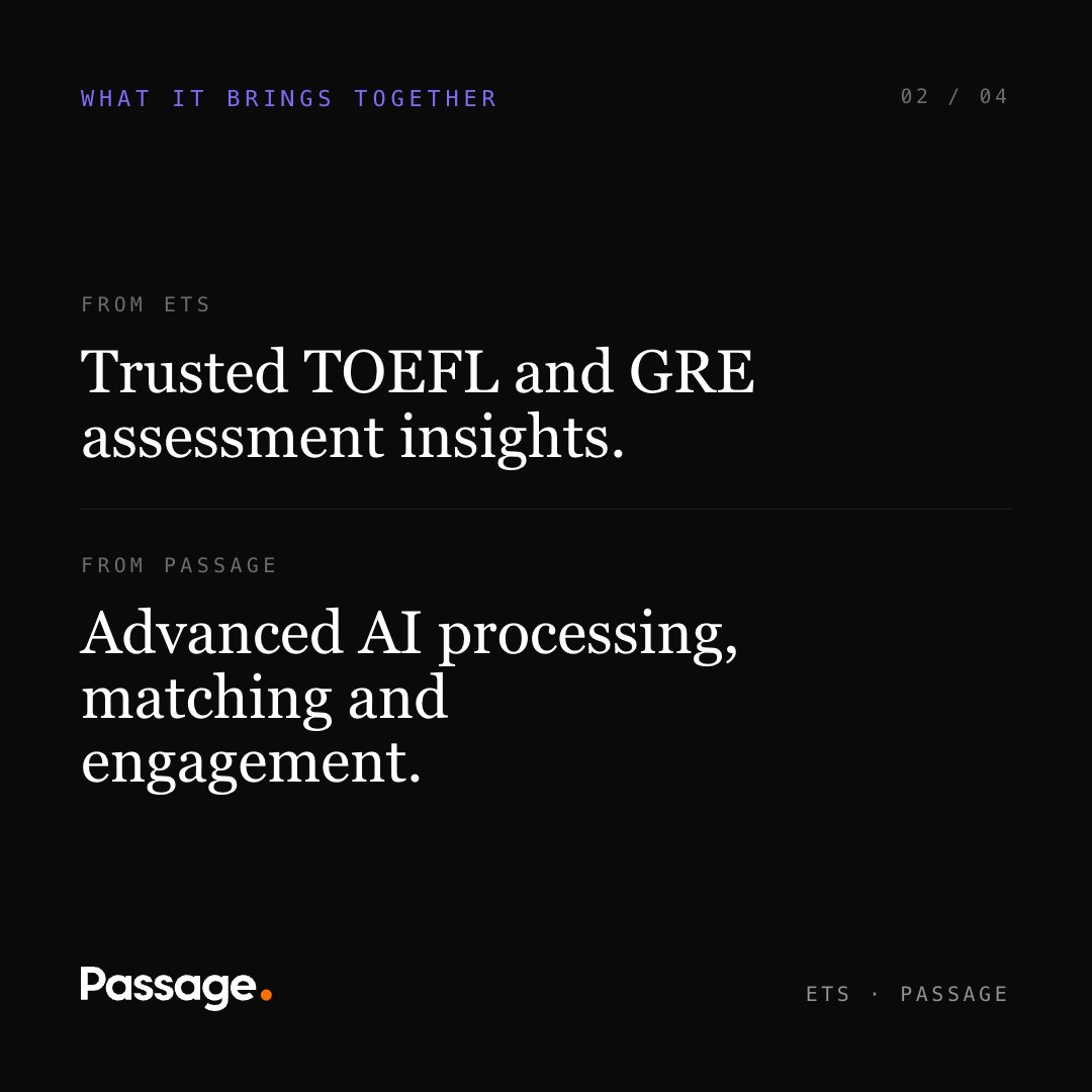 PassageHQ's tweet photo. ETS has selected Passage as its exclusive strategic AI &amp; technology partner to help extend the reach and utility of TOEFL and GRE across the education ecosystem.

Proud of the team. Excited for what’s ahead. https://t.co/pR3cIKMLl3