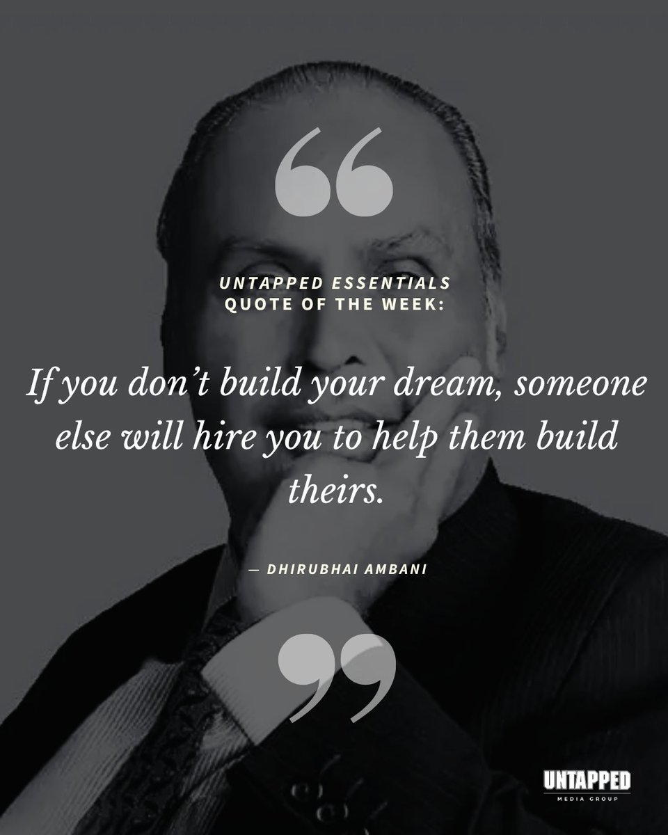 UntappedMediaGp's tweet photo. Dhirubhai Ambani started with nothing and built Reliance Industries into one of the largest companies in the world.

What dream are you building right now? Drop it below 👇

#UntappedEssentials #Entrepreneur #DreamBig #Mindset #CreatorEconomy #BuildYourDream #UntappedMediaGroup https://t.co/Uc2Am0OWuR