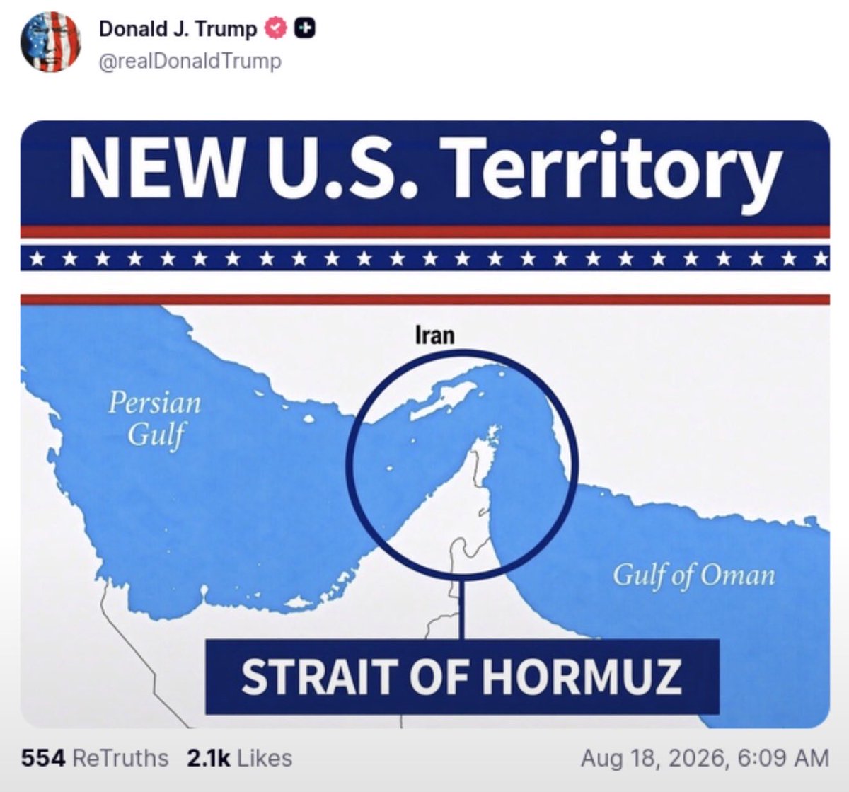 joncoopertweets's tweet photo. Trump declares the Strait of Hormuz to be a "NEW U.S. Territory.” 

Is he INSANE or a MORON — or BOTH? https://t.co/Phq27LL7Mc