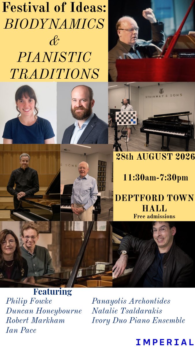 MSkLab1's tweet photo. 🎹 Where science meets the keyboard.

Join leading pianists and researchers for Biodynamics & Pianistic Traditions: A Festival-Conference featuring live performances, motion-capture demonstrations, panel discussions and audience discussion.

📅 28 August⏲️11:30 AM - 7:30 PM
📍 Deptford Town Hall, Goldsmith

Register here: https://t.co/a3X3jm0Cpr 

#FestivalOfIdeas #MSK #research #preformances #ImperialCollege #Piano #Biodyamics #conference