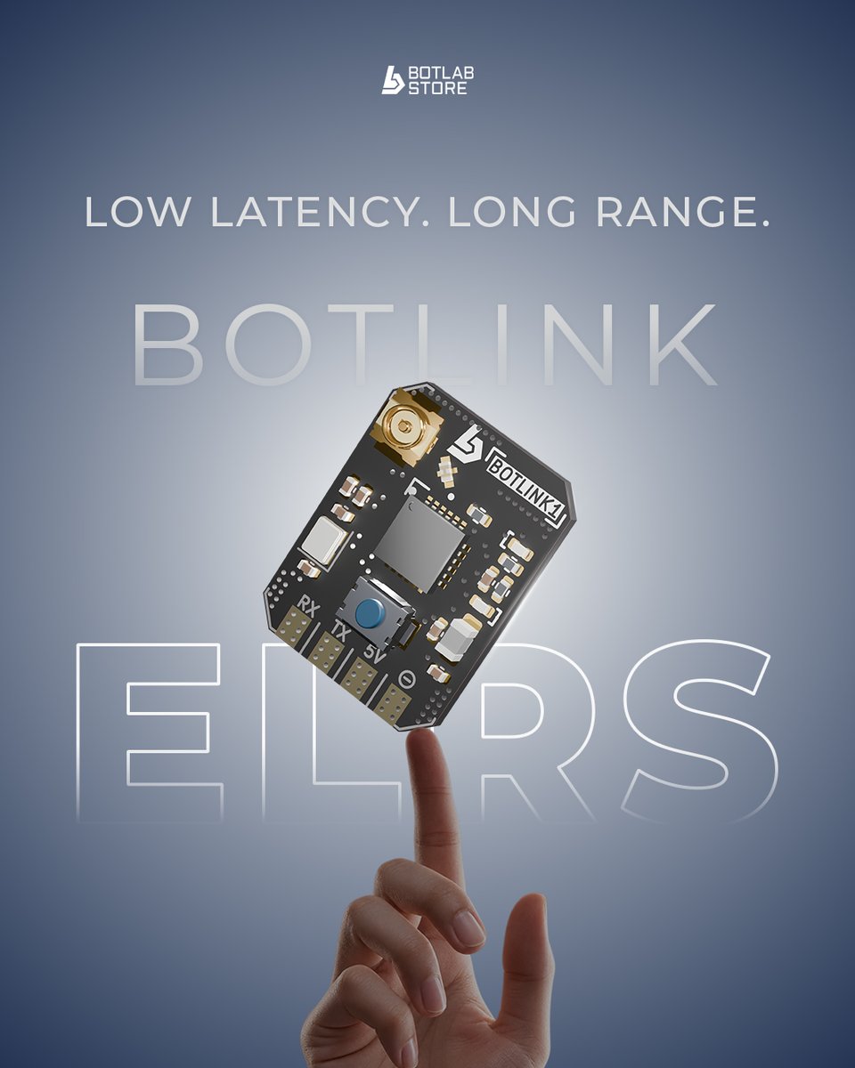 BotLabStore's tweet photo. Built for fast response. Designed to go farther. ⚡

BotLink 2.4GHz ELRS delivers up to 500Hz packet rates and reliable long-range connectivity.

At its core, an ESP32C3 MCU and Semtech SX1280 RF chip work with a 2.4GHz T-antenna, packed into a compact 17×13×4mm form factor. https://t.co/7slQWYq0pi