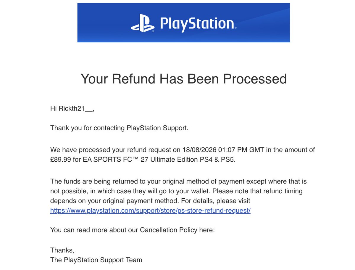 Rickth21's tweet photo. 🚨 You can still cancel your FC 27 pre-orders on your banned accounts

Go to Order History and find the game and you can refund it https://t.co/ipcWMbezw5