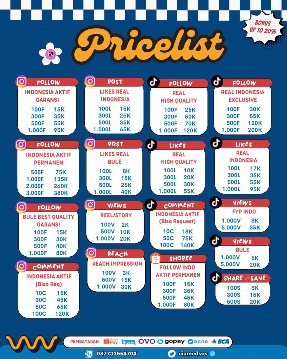 tcuarn's tweet photo. malm ready layanan sosmed murah bergaransi ada jual followers ig jual follower tiktok shopee permanen akun indo aktif trusted 6K++ testi order🔥

t. wts wtb beli folls instagram upfoll tt subs yt buy view fyp likes buzzer komentar share save dll akun indonesia zonauang #zonajajan https://t.co/5OQtgS908N