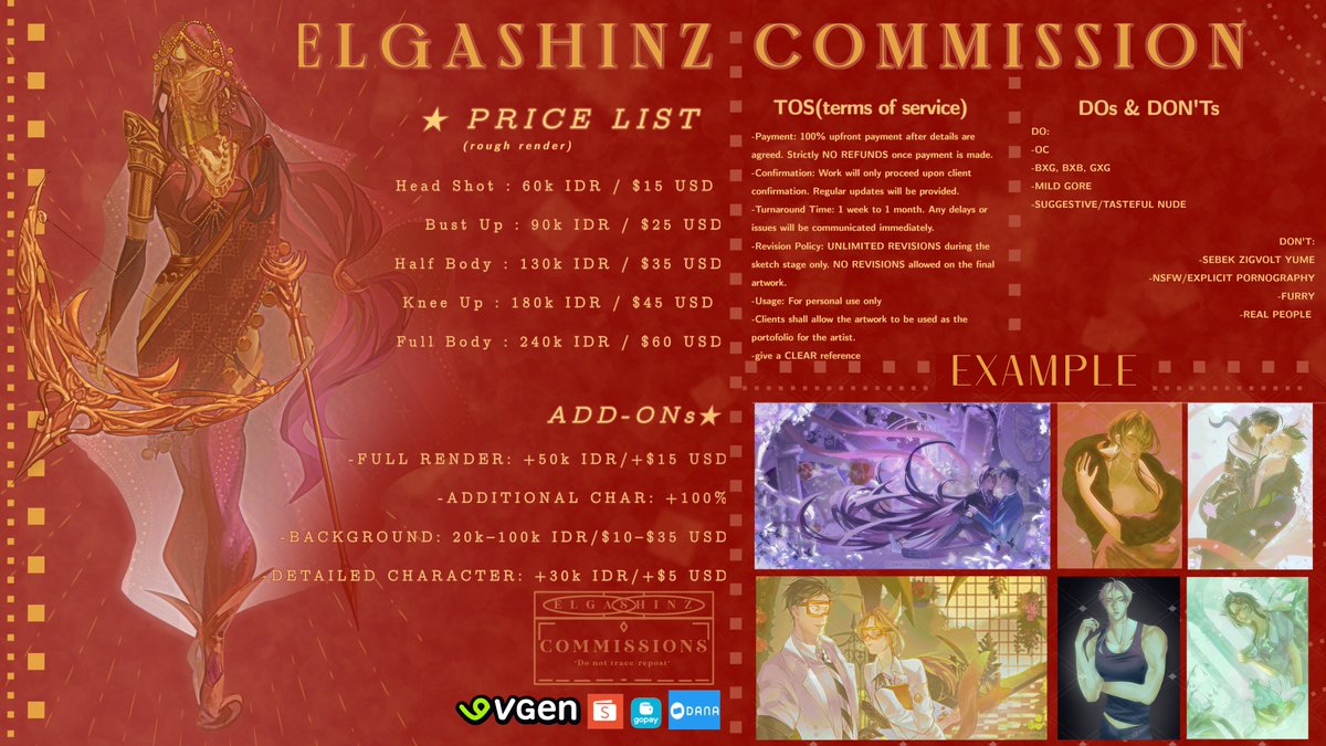 G_irii's tweet photo. ⚜️ OPEN COMMISSION - ELGASHINZ ⚜️
Slot(0/3)
Full payment di awal via DANA/ShopeePay/Gopay.
Tolong baca TOS nya ya!!
Also available in VGEN https://t.co/8XTlB6V1qC (pls follow)
#comissionopen #artcomission #gambarkeren #imut https://t.co/MaW8fXPSMp