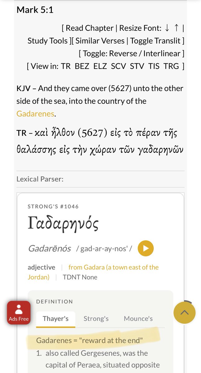 JacobIsrael71's tweet photo. “And they came over unto the other side of the sea, into the country of the Gadarenes.”
Mark 5:1 KJV

They CAME (Erchomai - same word used for Christ COMING Again - both Literal and Metaphorical) 

“THEY Came OVER” a better translation is they “Moved BEYOND” the SEA which is Unrepentant Thinking/Action … to a place called the Garderenes which means “Reward at the End”

This is a Story about Christ IN You (and letting that Christ In You Out of the Ship, after waking Christ Up) 

When you do this, expect a LEGION … who dwell in TOMBS (Teachings of Corrupt White Washed Pharisees/Shepherds) 

“And when CHRIST was come (MANIFESTED/REVEALED) out of the ship (VESSEL of Clay) immediately there met him out of the tombs a man with an unclean spirit, who had his dwelling among the tombs; and no man could bind him, no, not with chains:”
Mark 5:2-3 KJV

Spirit is Thought, Jesus said my “words are spirit and they are truth” - an Unclean Spirit is an Unclean/Ignorant/Corrupt way of thinking - the TRUTH of God puts people back in their right minds… no one could help this man toooo far gone…

“And always, night and day, he was in the mountains, and in the tombs, crying, and cutting himself with stones.”
Mark 5:5 KJV

The Law of Moses written on Stones… This man had it all wrong, self mutilating himself in shame, tormented by the lies the religious brainwashed him to believe. 

“But when he saw Jesus afar off, he ran and worshipped him….

Legion loves the Lord but didn’t feel worthy of the Lord …. Legion RAN to Christ …. But didn’t believe he was worthy (been there)

…. and cried with a loud voice, and said, What have I to do with thee, Jesus, thou Son of the most high God? I adjure thee by God, that thou torment me not.”
Mark 5:6-7 KJV

The word Torment doesn’t mean Torture … but those dwelling in tombs and possessed by lies believe that … We are Tormented (Tested) not Tortured. The devils make us Torture ourselves because we believe we deserve it …. damn you shepherds of pigs, damn you white washed tombs   

There are A LEGION of Christian’s who believe Jesus is coming to Torture those who don’t believe or act right …. oh what a day it is, when those lies are cast out and no longer welcome …. The children of God knowing the voice of truth and healing and life everlasting….

“For he said unto him, Come out of the man, thou unclean spirit. And he asked him, What is thy name? And he answered, saying, My name is Legion: for we are many. And he besought him much that he would not send them away out of the country. Now there was there nigh unto the mountains a great herd of swine feeding. And all the devils besought him, saying, Send us into the swine, that we may enter into them.”
Mark 5:8-12 KJV

The LIES that plagued this man were NOW ONLY welcome in the PIGS (Swine/Unclean/Undiscerning will gobble up any teaching to feed their bellies and not give a damn what they are eating)

The Prodigal now understands … I’m done feeding the PiGS

“And forthwith Jesus gave them leave. And the unclean spirits went out, and entered into the swine: and the herd ran violently down a steep place into the sea, (they were about two thousand;) and were choked in the sea. 

Notice how the Shepherds of the SWINE wanted Jesus to leave…. He was a threat to their profits.

And they that fed the swine fled, and told it in the city, and in the country. And they went out to see what it was that was done. And they come to Jesus, and see him that was possessed with the devil, and had the legion, sitting, and clothed, and in his right mind: and they were afraid. And they that saw it told them how it befell to him that was possessed with the devil, and also concerning the swine. And they began to pray him to depart out of their coasts.”
Mark 5:13-17 KJV

Gadarenes - the REWARD AT THE END …. Cross over to the OTHER Side and start setting them free. #IAmAWitness R U?