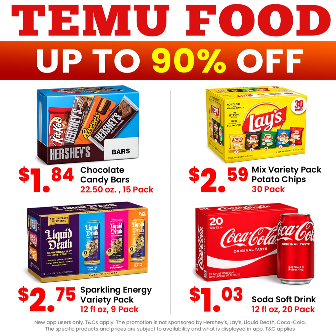 shoptemu's tweet photo. Order your snacks right here on Temu – what are you waiting for?